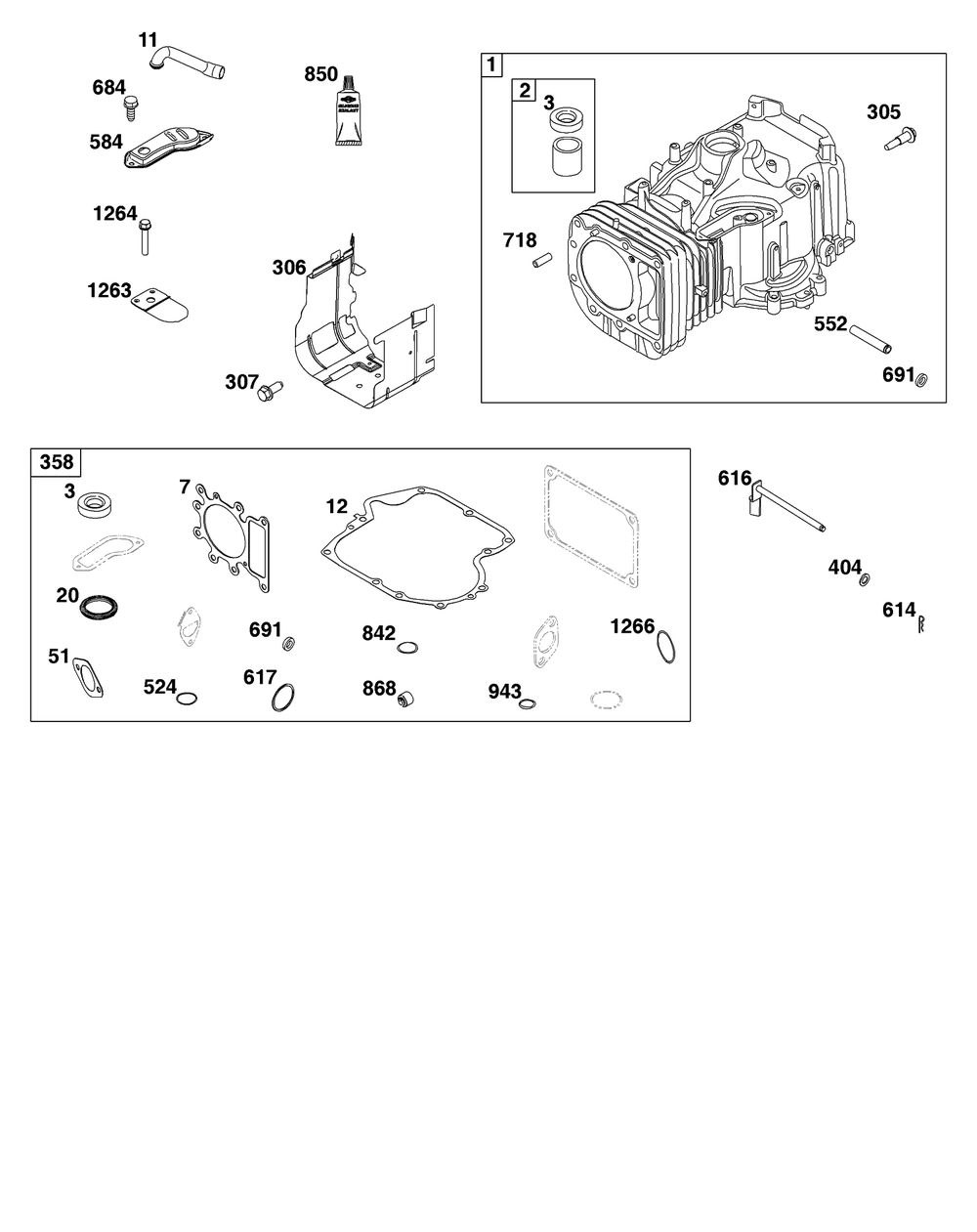 Cylinder Group Diagram and Parts List for 31R875-0038-B5  Briggs and Stratton Engine